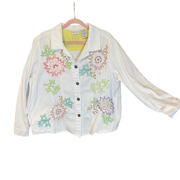 White Stag Embroidered Floral Denim Jacket XL 16/18 Boho Western Cottagecore - Picture 2 of 8